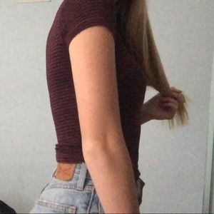 Brandy Melville burgundy striped tee